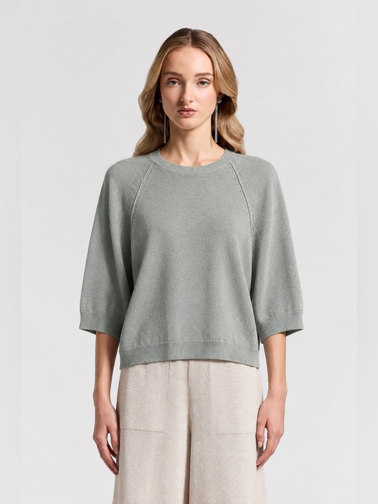 Peserico Tops - Peserico Italian Sage sea Green Knit Sweater flax linen cotton minimalist luxury